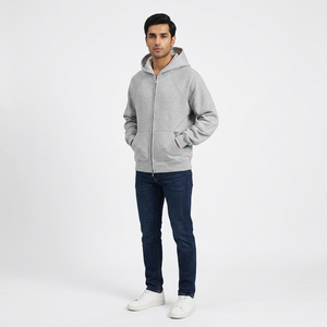 Sudadera con Capucha para Hombre, 100% Algodón, Color Gris Sólido, con Cierre de Cremallera, Estilo Vintage Urbano, Transpirable y de Secado Rápido, Venta al Por Mayor Personalizada - Product Image 1