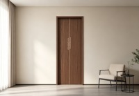 Porte battante moderne en MDF stratifié PVC, insonorisée, sans peinture, gaufrée, pour hôtel, appartement, chambre, avec mur assorti