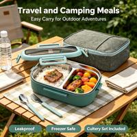 Boîte à lunch bento isotherme en acier inoxydable de 28 oz avec 2 compartiments, sac repas pour contrôle des portions, ensemble de couverts, sans BPA, compatible congélateur