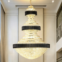 DUOMEIJU Lustre LED en cristal de luxe doré à hauteur réglable, éclairage pour hôtel, église, escalier, grande taille, 3000K, lumière chaude
