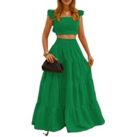 Nouvel ensemble jupe et haut sexy à taille mi-haute de couleur unie, style transfrontalier européen et américain, collection été 2026