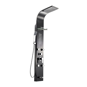 Paneles de <span class=keywords><strong>Ducha</strong></span> de Lluvia de Acero Inoxidable Negro de Lujo, Montados en la Pared, con Cabezal de <span class=keywords><strong>Ducha</strong></span> LED Termostático, en Oferta para Hoteles de Lujo - Product Image 2