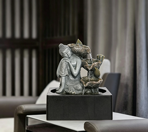 <span class=keywords><strong>Fontaine</strong></span> Bouddha en argent avec cascade de feuilles de lotus, éclairage LED et <span class=keywords><strong>bassin</strong></span> carré imitation pierre <span class=keywords><strong>pour</strong></span> décoration zen - Product Image 5
