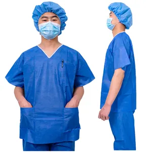 Pp Sms 30gsm 45gsm Nonwoven Scrub Suit Sets Hospital Desechable Medical Isloation Batas para el paciente