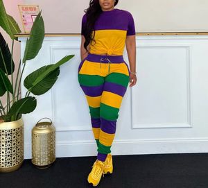 Mardi Gras Apparel Damen Casual 2 Stück Sweat suit Stripe Tops mit Jogger hose Strick-T-Shirt und kurzen Outfits - Product Image 2