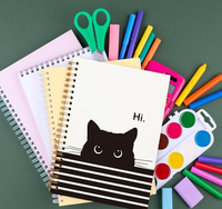 Carnet à spirales personnalisé avec couverture à motif de chat mignon, nouveau produit, sublimation, couverture rigide, pour enfants
