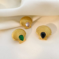 Vente chaude en acier inoxydable plaqué or 18 carats boucles d'oreilles joyas de acero inoxidable al por mayor boucles d'oreilles texture zircon pétoncle
