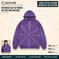 Hoodie oversize à demi-zip en molleton français 400 GSM, teint pigmentaire, avec appliqué tonal découpé, fermeture YKK métallique, personnalisable OEM ODM pour marques