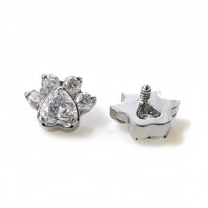 F136 <b>Titanium</b> Cat Paw <b>Stud</b> Earrings With Zircon Claw Setting Animal Shape Fashion Jewelry - Product Image 4