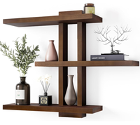 Étagères murales flottantes en bois RuiFan RF-519 Classic Light Walnut Color à 3 niveaux, multifonctions, pour pot de fleurs et usage domestique