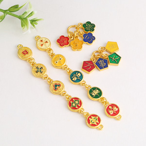 Bracelet traditionnel en feuille d'or Cinq Dieux de la Richesse avec pendentif porte-bonheur, kit d'accessoires de bijoux DIY unisexe, vente en gros - Product Image 1