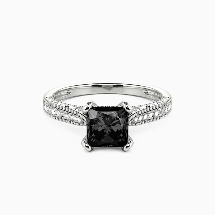 SGARIT Fine Jewelry Princess Cut Engagement Ring 14K White Gold 1CT Black Moissanite Ring Side Stone Diamond Engagement Ring