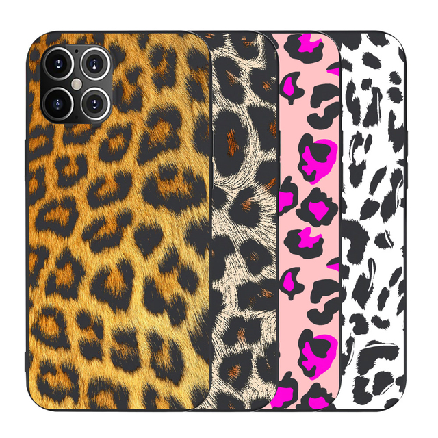 Luxury Leopard Grain Pattern Soft TPU Mobile Phone Case iPhone 12 Pro MAX Shockproof Matte Finish Compatible 15Pro Model 17