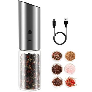 Utensilios de Cocina, Juego de Molinillos Eléctricos de Sal y Pimienta con Recipiente de Vidrio de 170 ml, Núcleo de Cerámica y Acero Inoxidable - Product Image 5