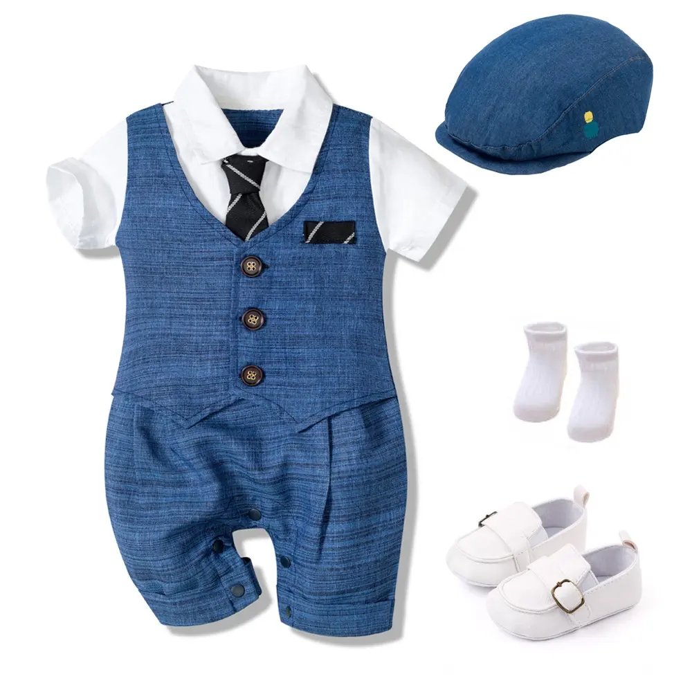 Wholesale OEM ODM Short Sleeve Bodysuit Baby Clothing Sets Birthday Gifts Clothing Sets Baby Boy Clothes Gentleman Romper Suits