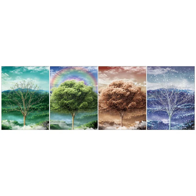 Gambar Lentikular 3D Flip Pohon Empat Musim Poster 3d Seni Dinding Cetak Lentikular untuk Dekorasi Rumah