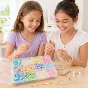 Kit de 12 Rejillas de Cuentas de Vidrio Pastel de Colores Mezclados para Hacer Joyas DIY con Caja de Almacenamiento para Pulseras y Collares - Product Image 3