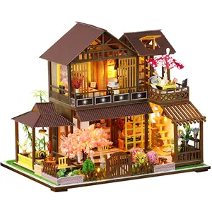Berpura-pura Bermain Peran DIY Mainan Pendidikan Anak-anak Besar Rumah Boneka Kayu Villa dengan Aksesoris Ruang Boneka Mebel Rumah Boneka Mimpi