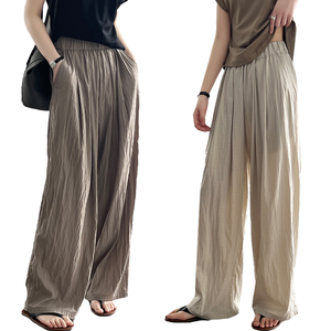 Women's <b>Summer</b> Casual <b>Pants</b> Japanese Style One Size Loose Wide Leg Elastic Mid Anti-Wrinkle Anti-Static Nonwoven Weaving Flat - Product Image 1