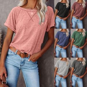 2023 Summer New Women's Solid Short Sleeve T-<b>Shirt</b> Office Lady Tops Retro Simple Round Neck Pullover Camiseta De Mujer - Product Image 2