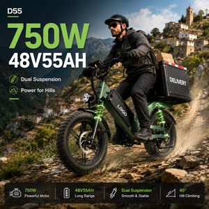 Bicicleta Eléctrica de Reparto D55, 750W, 48V55Ah, Neumático Grueso de 20'', E-MTB, 240km de Autonomía, OEM, Doble Suspensión, Bicicleta de Carga para Todo Terreno - Product Image 1