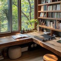 Bureau d'angle en bois massif réglable et portable, intégré à une bibliothèque, pour les bureaux modernes à domicile