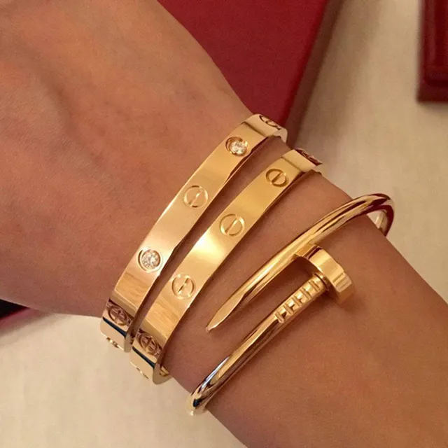 Gelang cinta besi tahan karat 316L mewah gelang Bangle merek sekrup berlapis emas 18K untuk pria dan wanita