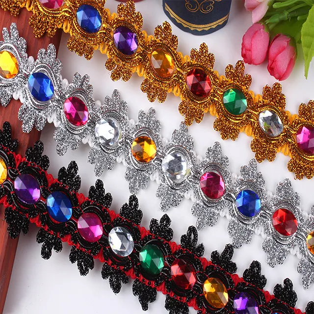 Ready To Ship Colorful Sequin Lace Trimming Stage Lace Trim Glitter Wavy Silver Gold Lace Trim
