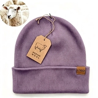Bonnets en laine mérinos personnalisés avec étiquette en cuir pour hommes et femmes, doux, chauds, tricotés, pour l'hiver