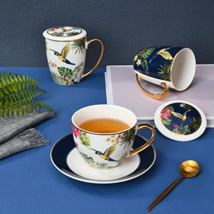 Commercio all'ingrosso di lusso in porcellana floreale caffè e tazzine Set oro reale cerchio sicuro per uso domestico e alberghi - Product Image 1