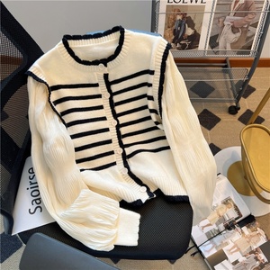 High-quality Women'<strong>s</strong> <strong>Sweater</strong> Knitted Cardigan 2023 Spring New Stitching Retro Loose Long-sleeved <strong>Sweater</strong> Top - Product Image 1