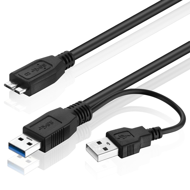 Bochara Micro USB 3.0 With USB Power Supply Data Cable Male to Male Super Speed Y Splitter 2 In1 Data Cable for HDD 60cm 100cm