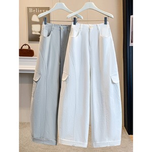 2026 Wholesale <strong>Women</strong> Autumn <strong>Cargo</strong> Wide Leg Pants Flap Pocket High Waist Elastic Back <strong>Cuffed</strong> Hem Oversized Button Fly Two Color - Product Image 2