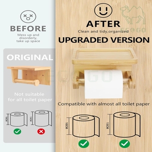 Modern Bamboo Bathroom Organizer Wall Mounted Storage Display <b>Racks</b> Rolling Toilet Paper Holder Stand - Product Image 4