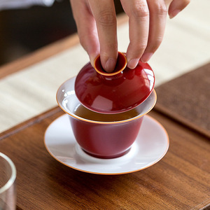 Ceramic Gaiwan <b>Teacup</b> Porcelain Small Three Piece With Lid Lead Free Kung Fu Tea Set Afternoon Tea - Product Image 3