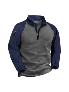 T-Shirt oversize Vintage da <span class=keywords><strong>uomo</strong></span> in tinta unita <span class=keywords><strong>senza</strong></span> <span class=keywords><strong>cappuccio</strong></span> Pullover a maniche lunghe <span class=keywords><strong>felpe</strong></span> con mezza cerniera per uomini alti - Product Image 3