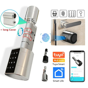 Serrure de porte intelligente pour l'europe argent numérique mot de passe mécanique clé carte bouton poignée cylindre ttlock tuya serrure intelligente - Product Image 5