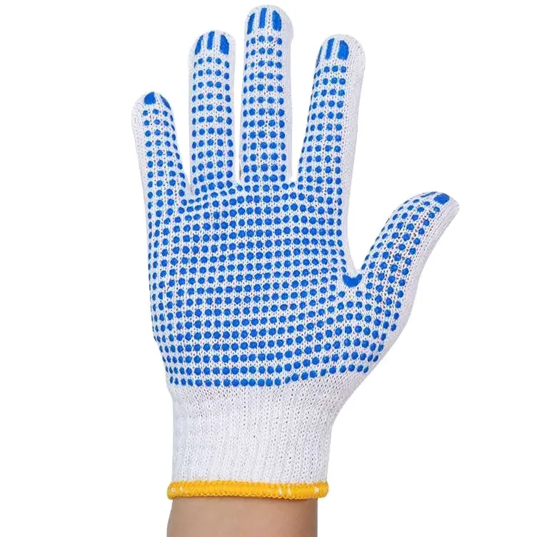 SHUOYA Safety Cotton Gloves PVC Dots Blue Cotton knitted Gloves Blue Work Gloves with pvc dot