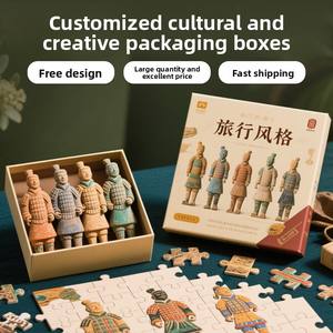 Boîte cadeau puzzle personnalisée en poterie peinte, guerriers et chevaux en terre cuite, emballage de marchandises sur mesure, boîte cadeau culturelle de musée - Product Image 1