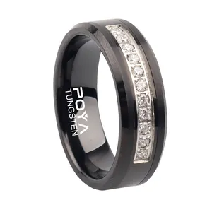POYA Black Tungsten Lab Diamond Round Brilliance D-E White Color VVS Wedding Ring for Men Engagement