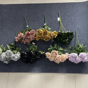 Ramo de Rosas Artificiales Multicolor Plateado y Dorado de 10 Cabezas, <span class=keywords><strong>Flor</strong></span> de Tela de Seda para Decoración de Bodas, Festivales y Hogar - Product Image 1