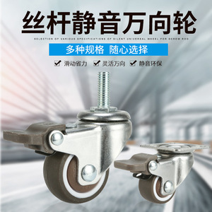 Roulettes pivotantes chromées en TPE de 1, 1,5 et 2 pouces avec tige à vis pour meubles, armoires et bureaux - Product Image 2