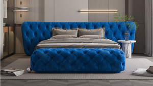 Meubles de chambre à coucher modernes, tête de lit large en tissu, lit double, lit king size capitonné - Product Image 4