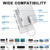 Adaptateur USB-C 5 en 1 vers HDTV/VGA USB 3.0 avec prise en charge 4K/1080P, 3 ports USB 3.0 compatibles