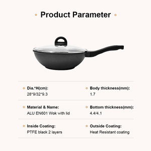 PTFE negro 2 capas revestimiento antiadherente <span class=keywords><strong>Wok</strong></span> Die Cast aluminio utensilios de cocina, interior al aire libre RV <span class=keywords><strong>Camping</strong></span> uso, Gas y seguridad de inducción - Product Image 6