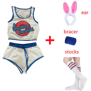Women's Sexy <strong>Bunny</strong> <strong>Costume</strong> <strong>Lola</strong> <strong>Bunny</strong> Space Jam Cosplay Crop Top and Shorts with Headband Socks Wristbands for Halloween Party - Product Image 5
