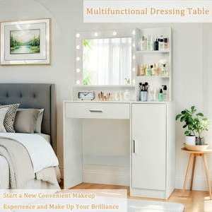 Coiffeuse avec Miroir et Lumières Coiffeuse avec Étagères Ouvertes pour Chambre <span class=keywords><strong>Dressing</strong></span> - Product Image 6