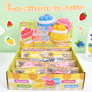 Jouet à presser en TPR coloré et réaliste de 6 cm, en forme de gobelet de milkshake mignon avec motifs pastèque, mangue, fraise, pudding, solide, sans liquide ni gel - Product Image 4