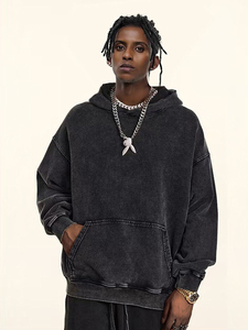 Sweat à capuche noir pour homme avec strass, style streetwear oversize, imprimé lettres, en coton tricoté, style automne - Product Image 3