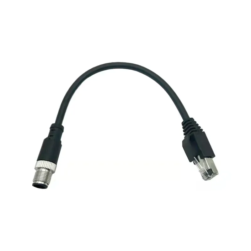 M12 8pin X Código Conector macho Enchufe Industrial Ethernet Cable blindado a RJ45 8P8C Macho Negro PUR 8 Pin Red Cat 8 Cable